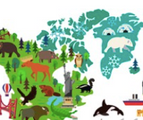 Mapa del Mundo Animales Dibujado