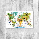Mapa del Mundo Animales Dibujado