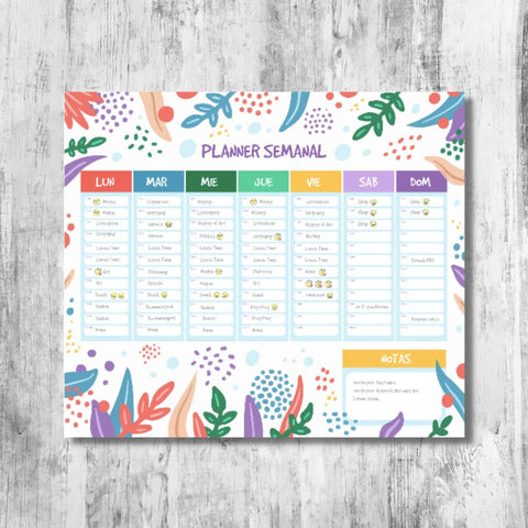 Planner semanal hojas a color